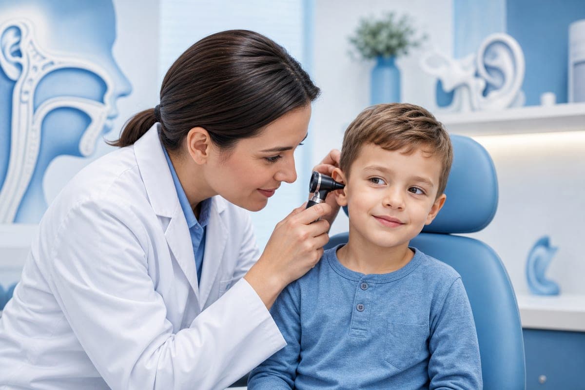 Illustration of pediatric ENT examination