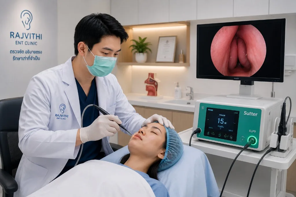 แพทย์หู คอ จมูก ทำหัตถการ Nasal RF ที่กังหันจมูกล่างในคลินิก